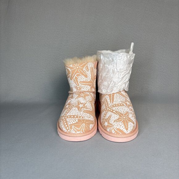 Girls Sz 3 UGG Boots Bailey Bow PDS Light Pink Peach Suede Wool Fast Shipping - Picture 4 of 16